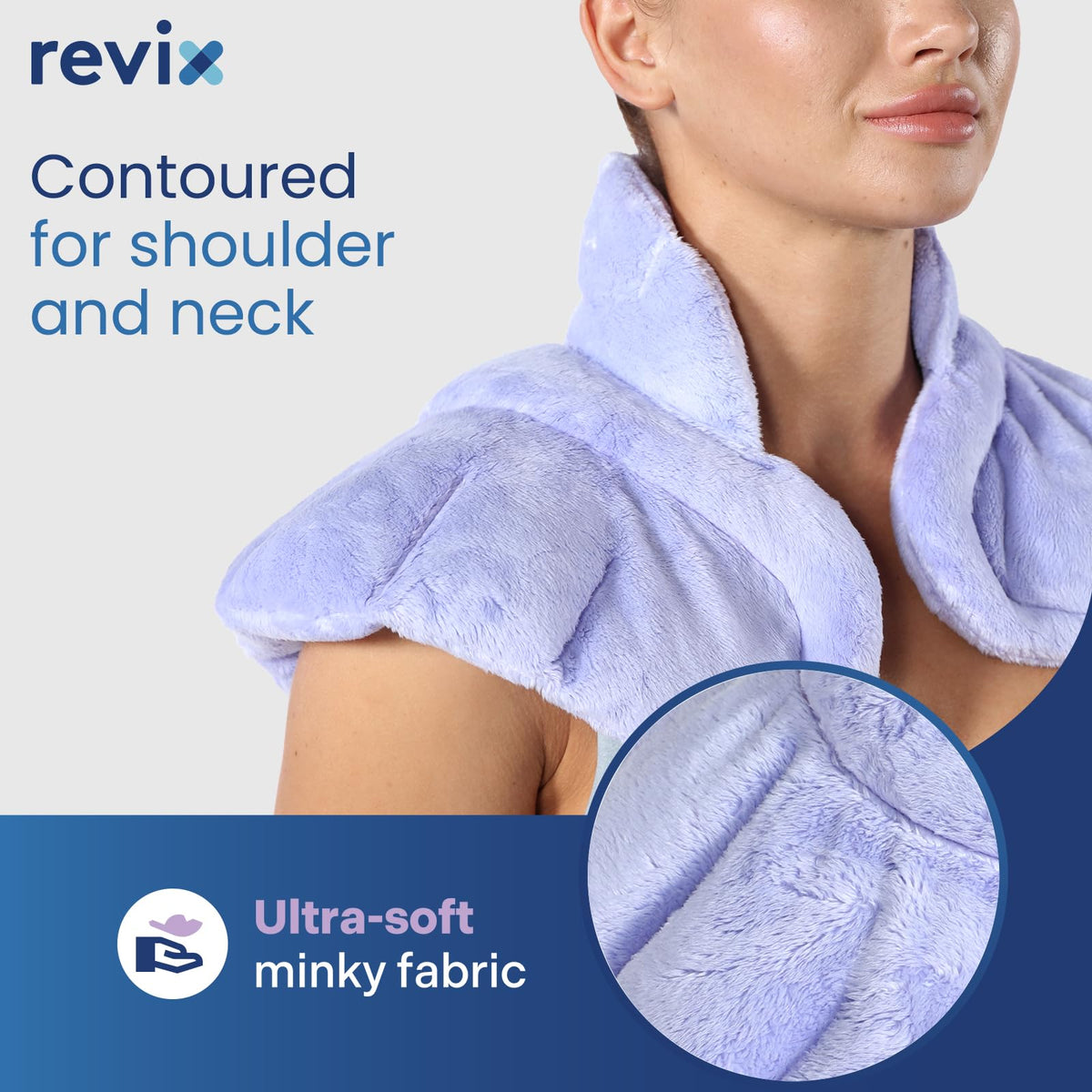 Weighted neck wrap showing ergonomic fit on shoulders