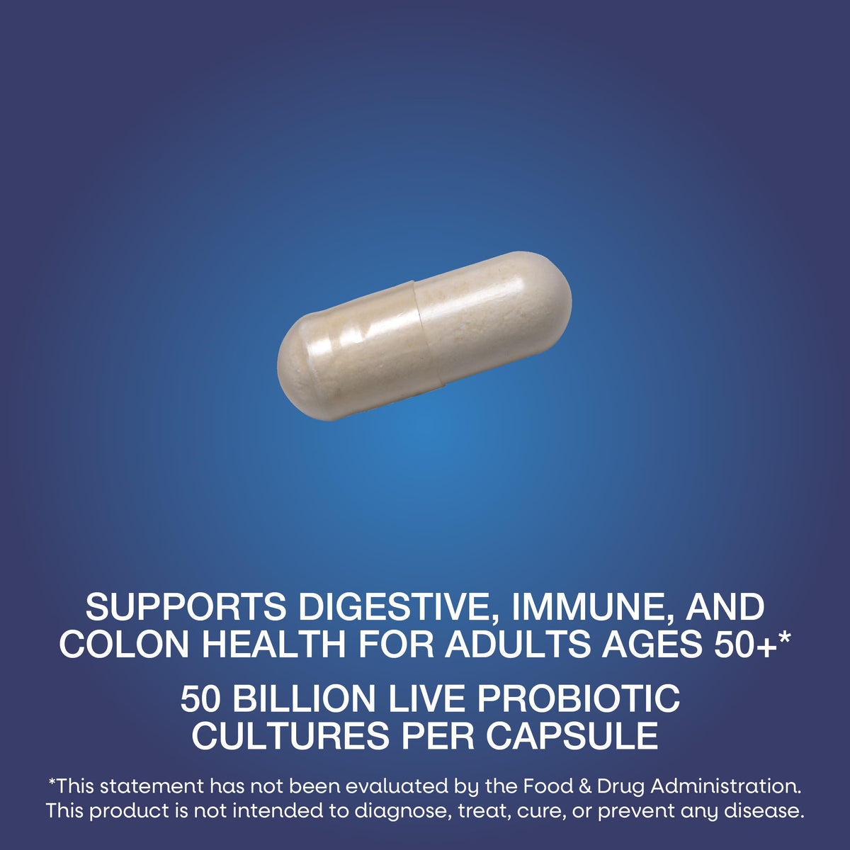 Nature's Way Fortify Adults 50 Plus daily probiotic capsules imported authentic product close up view