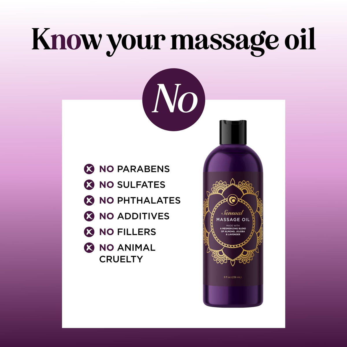 Hypallergenic non greasy sensual massage oil back label details