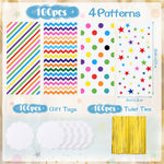 Assorted red and pink heart patterns on clear plastic party bags.