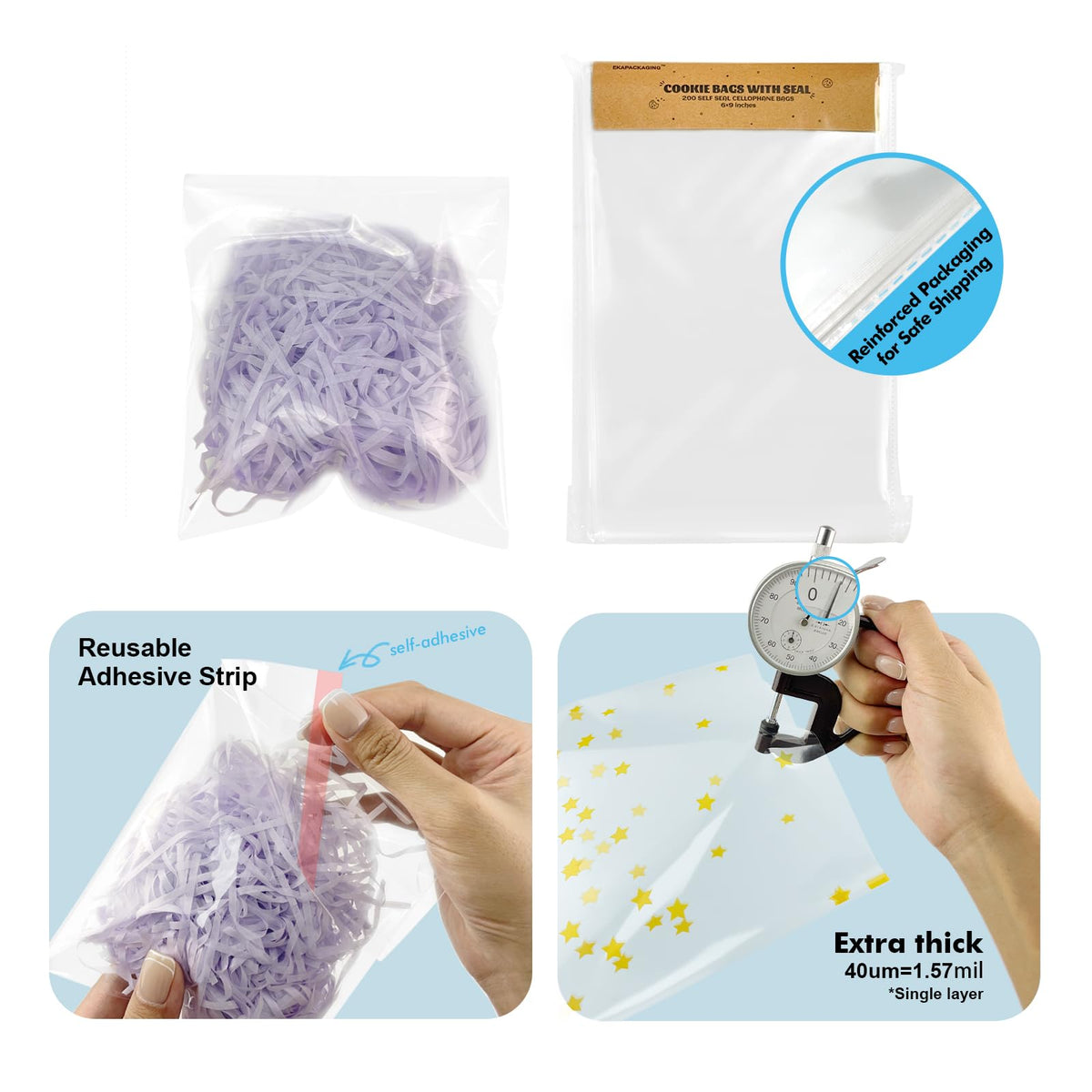 EKAPACKAGING transparent small gift wrap bags protecting fine jewelry accessories and handmade crafts.