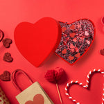 Top down view of Valentine's Day gift packaging supplies