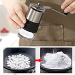 Secret Desire medication grinder showing the adjustable ceramic burr mechanism at the bottom.