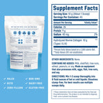 NativePath Hydrolyzed Type 1 and 3 Collagen powder nutritional facts label on back of the bag