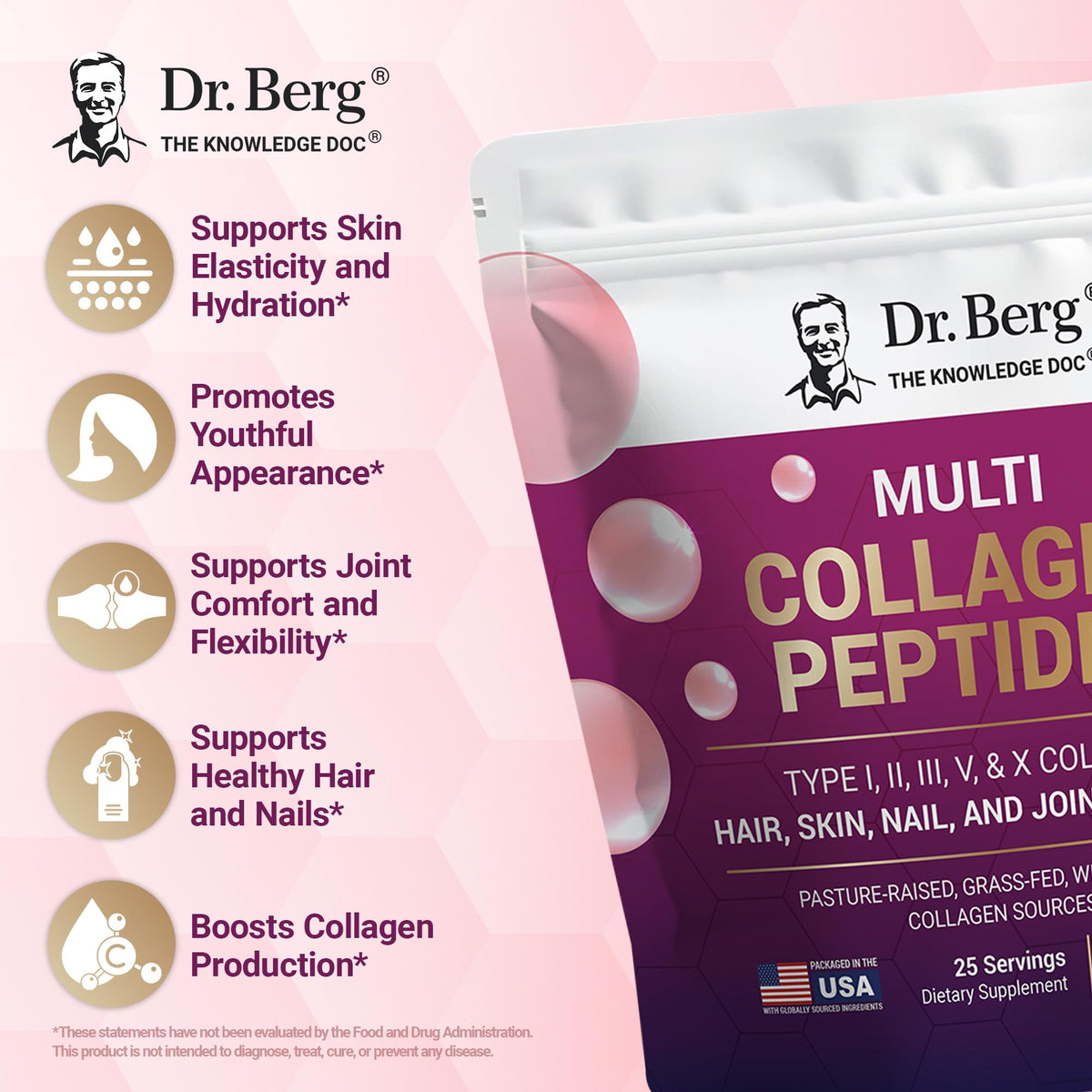 Unflavored Dr. Berg collagen powder scoop showing fine peptide texture