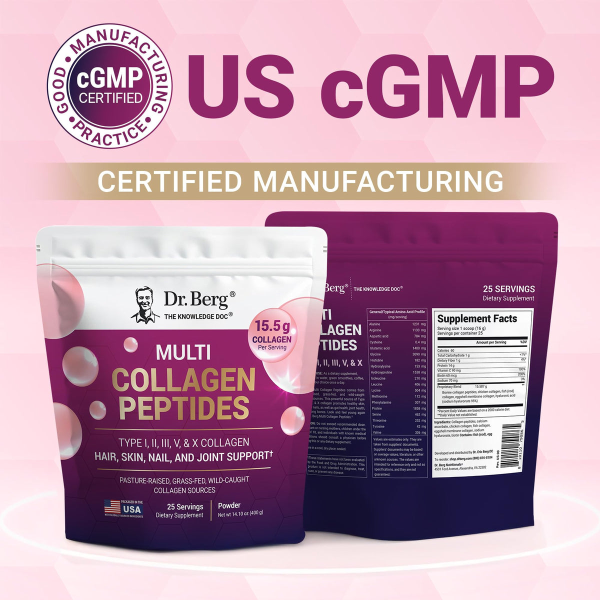 Premium imported Dr. Berg nutritionals collagen powder side panel details