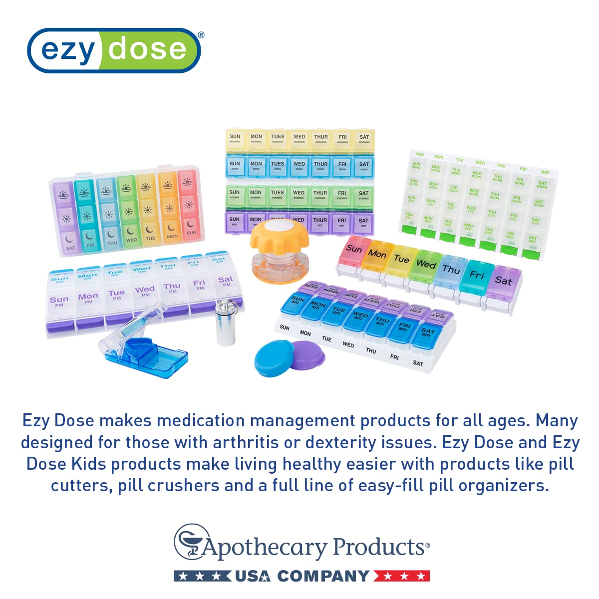 EZY DOSE BPA free daily pill grinder being twisted to demonstrate fine powder medication preparation.