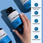 Premium USA imported Live Conscious beauty supplement capsules bottle showcasing biotin and vitamin C benefits.