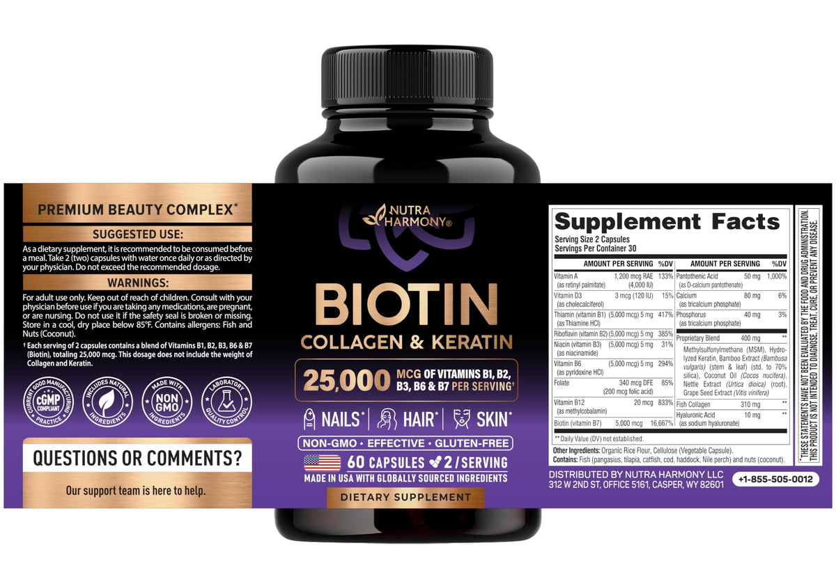 Nutraharmony Hair Vitamin Capsules supplement facts label