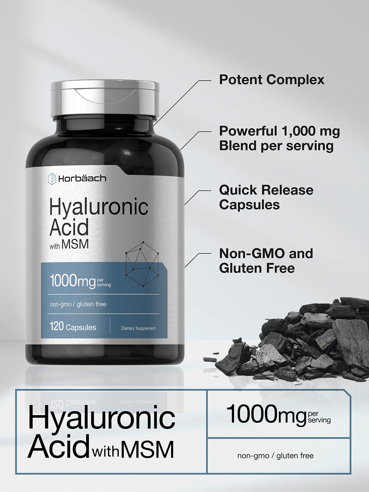 Horbäach Hyaluronic Acid with MSM capsules bottle top and cap