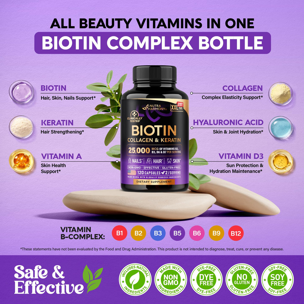 Dlnia Nutriharmony Biotin Collagen Hyaluronic Acid 120 Capsules capsule size