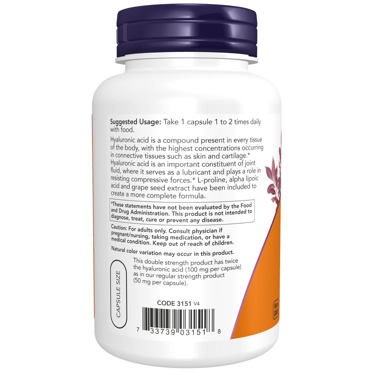 Now Foods Hyaluronic Acid Vegetarian Capsules Ingredient Details