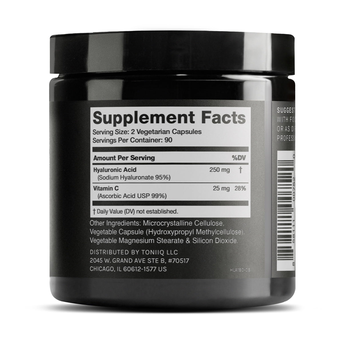 Toniiq Hyaluronic Acid 180 Vegan Capsules Supplement Facts