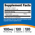 Nutricost Hyaluronic Acid Supplement Facts Label