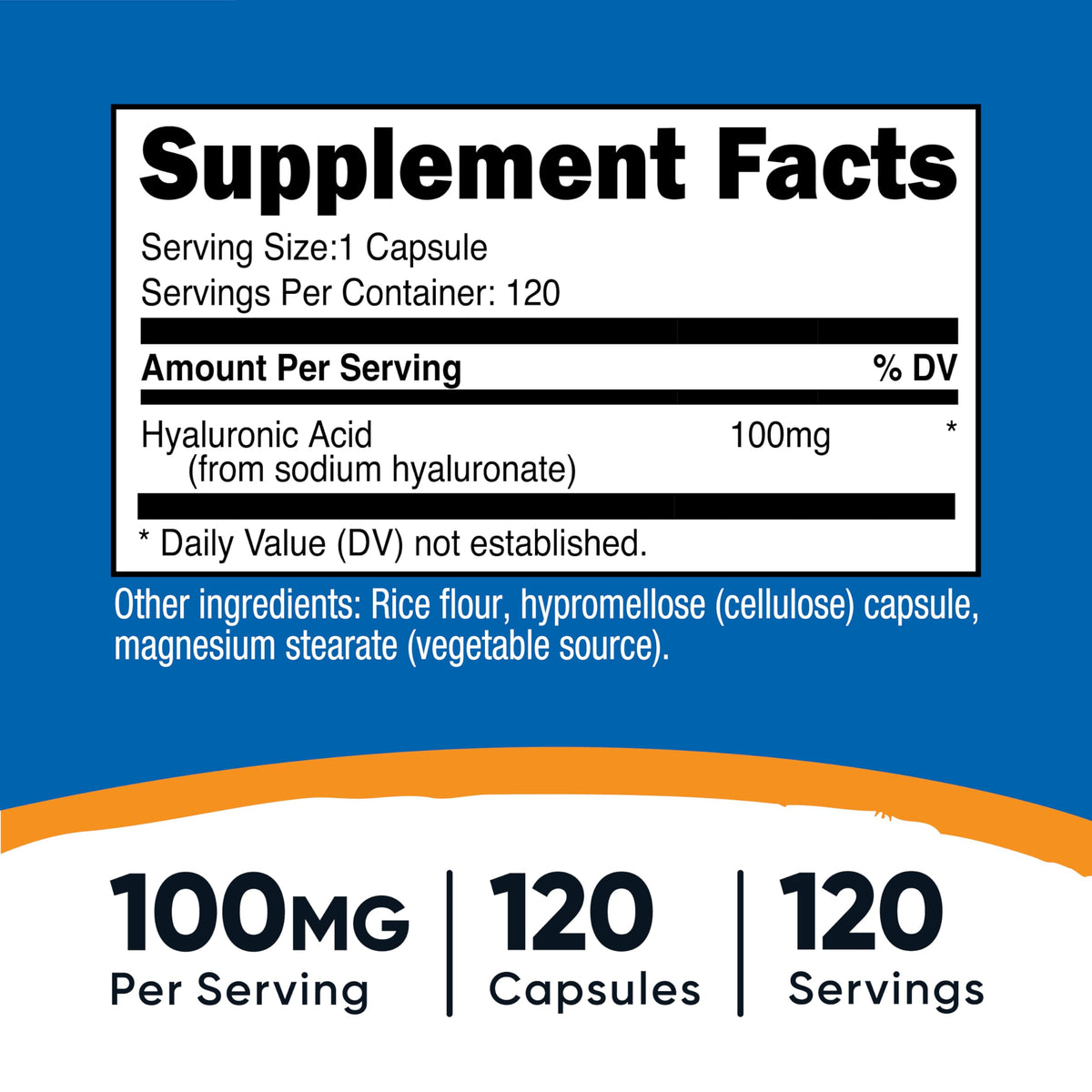 Nutricost Hyaluronic Acid Supplement Facts Label