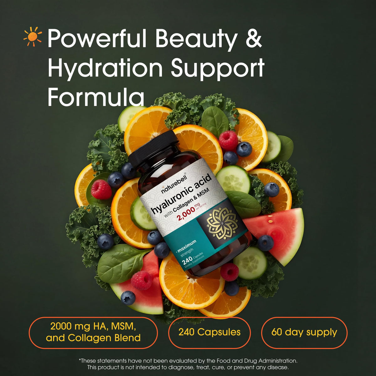 NatureBell Hyaluronic Acid 2000mg supplement bottle label
