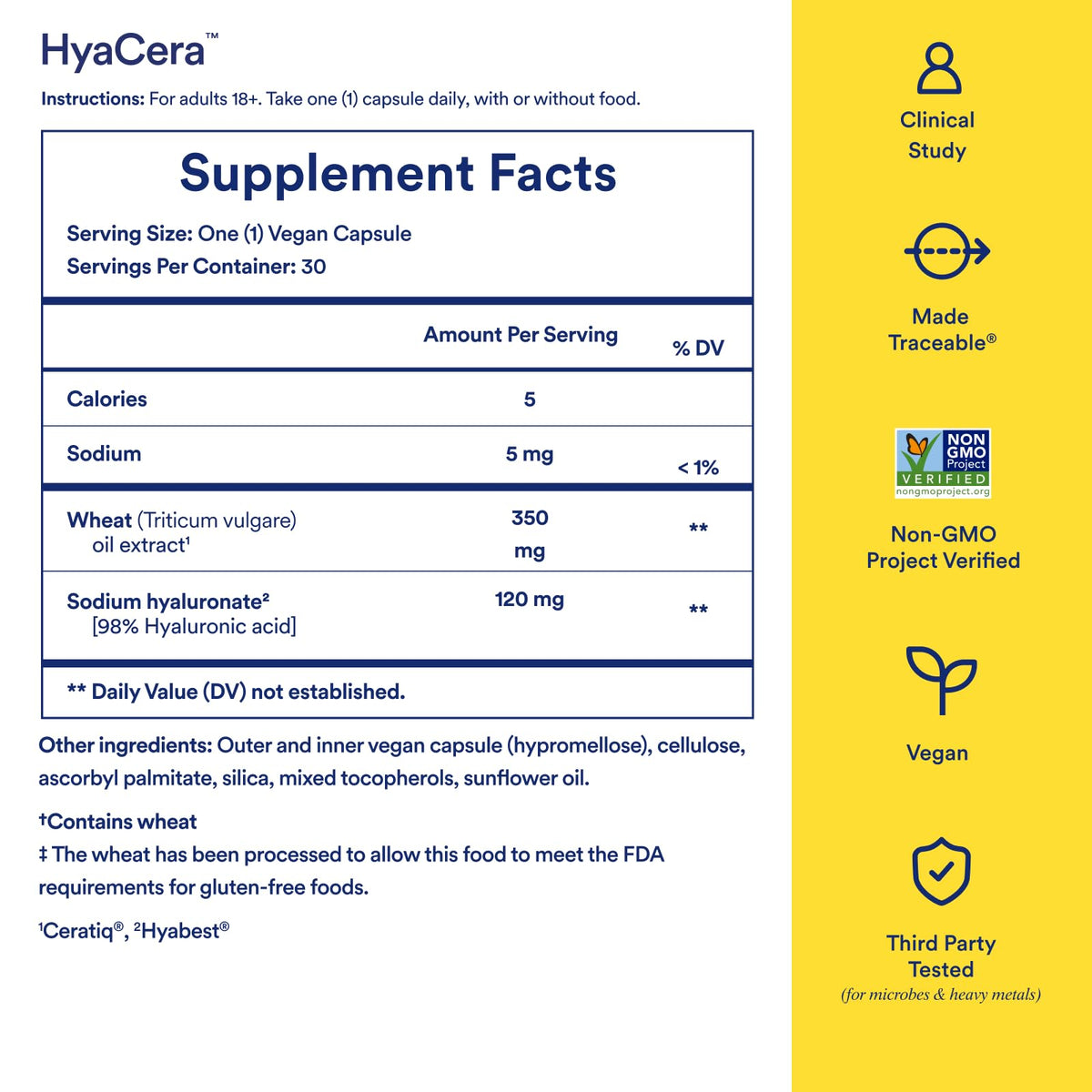 Ritual HyaCera 30 Day Supply supplement facts label