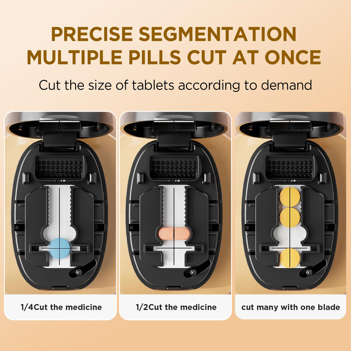 GAONLY medicine slicer showing the integrated back storage organizer compartment carrying pre cut tablet doses