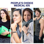 Lifestyle view of a person wearing the hypoallergenic Divoti surgical steel emergency medical ID bracelet.