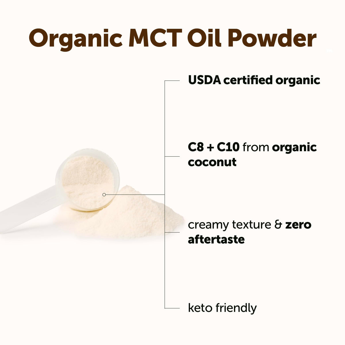 Organic MCT oil powder texture in a scoop