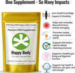 Happy Body Organic Sulfur Crystals back panel with supplement facts list