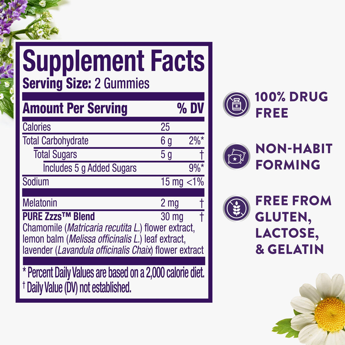 Vicks ZzzQuil Pure Zzzs chamomile and lavender blend product certification label