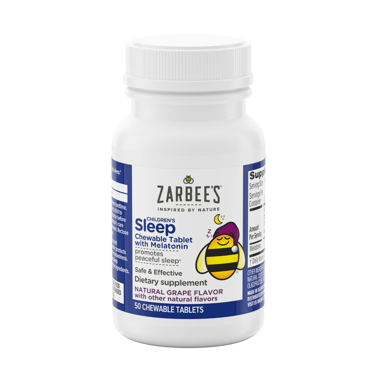 Zarbee's Children's Sleep supplement packaging close up with grape flavor logo