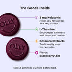 Back label of OLLY Sleep gummies showing supplemental facts and botanical ingredients.