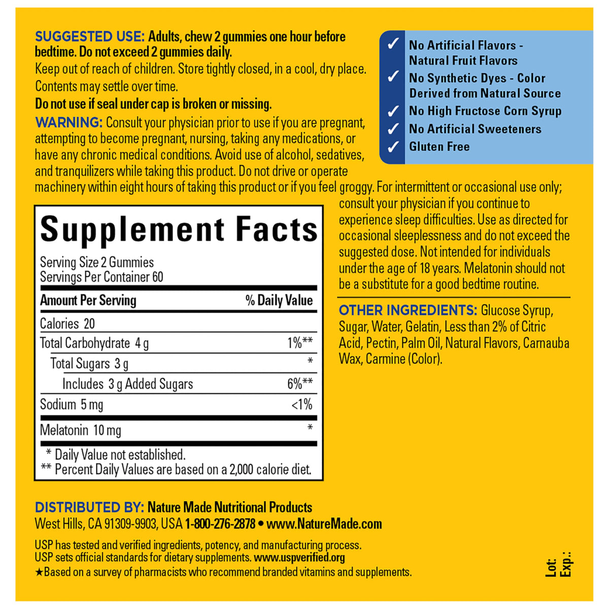 Nature Made melatonin gluten free dietary supplement bottle cap seal