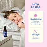Close up of the convenient product dropper mechanism for accurate dosage of kids melatonin