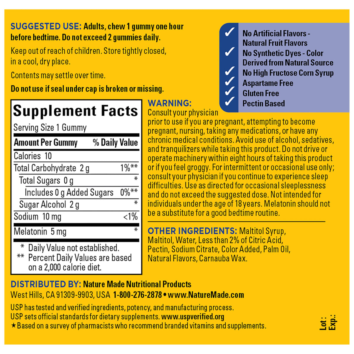 Nature Made adult dietary sleep supplement bottle angled showcase