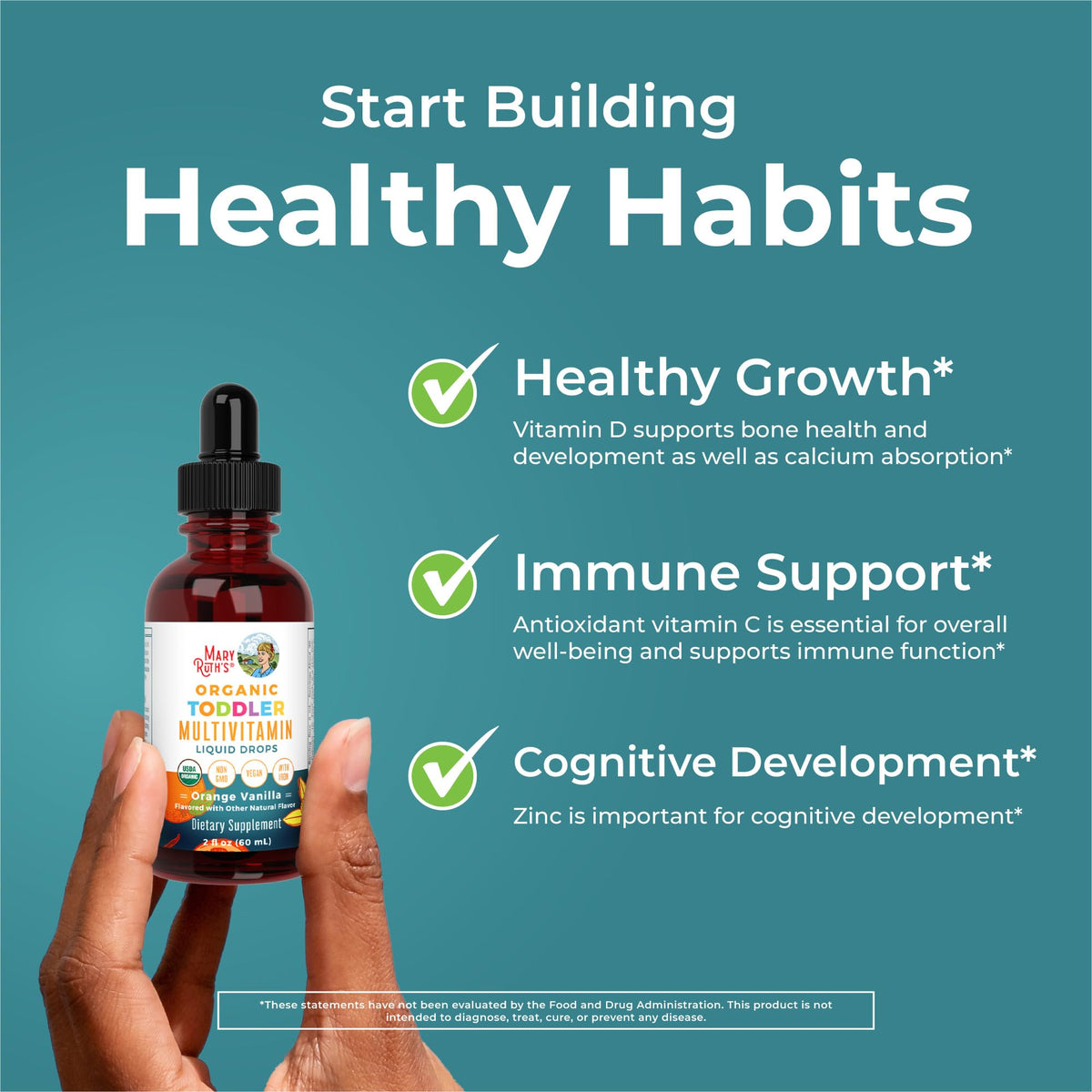 Close up of MaryRuth Organics toddler multivitamin packaging
