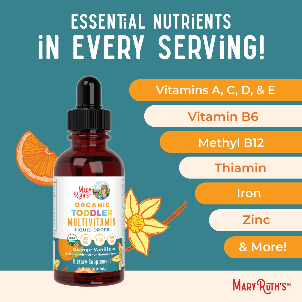 MaryRuth Organics multivitamin liquid drops serving size indicator