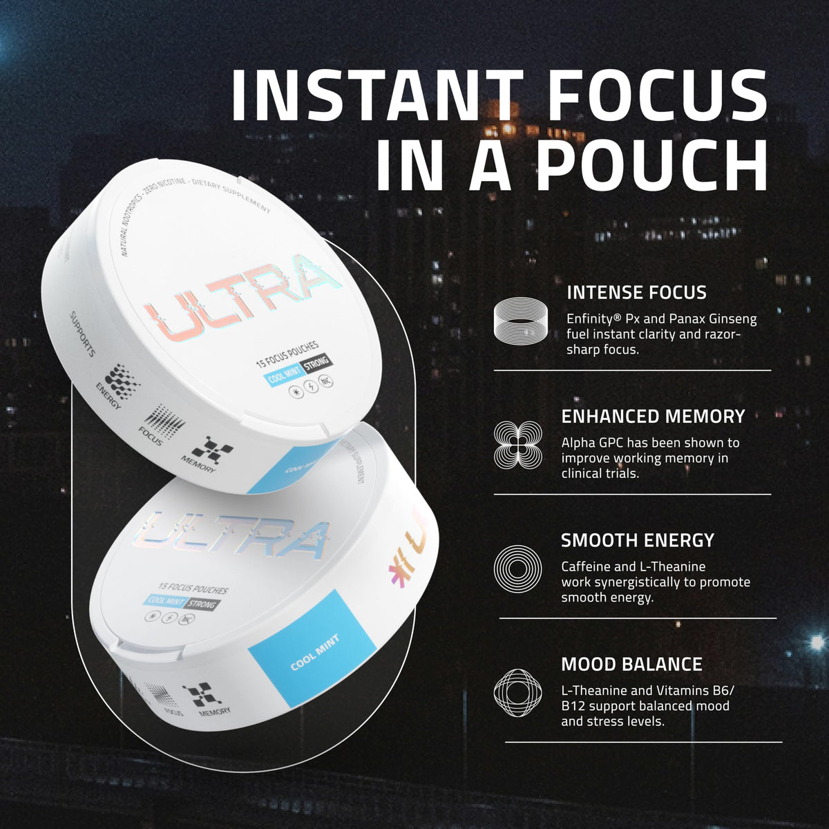 Ultra Focus nootropic pouches packaging design