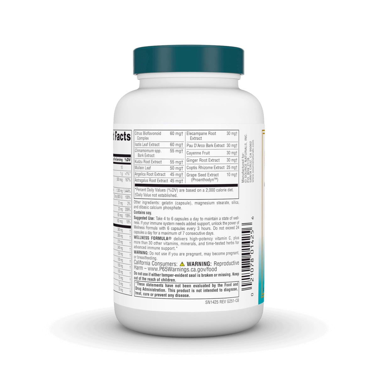 Side view of Source Naturals immune support capsules bottle