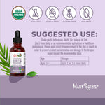 MaryRuth Organics liquid herbal blend dropper bottle displaying vegan and non-GMO certifications.