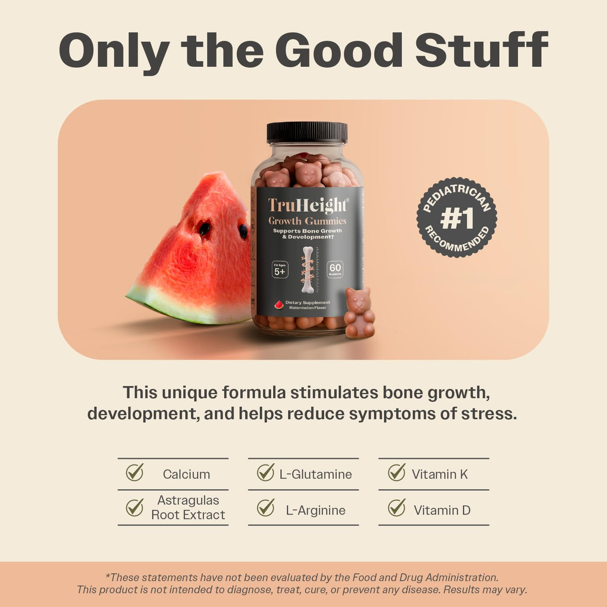 TruHeight supplement bottle showing age 5 plus recommendation