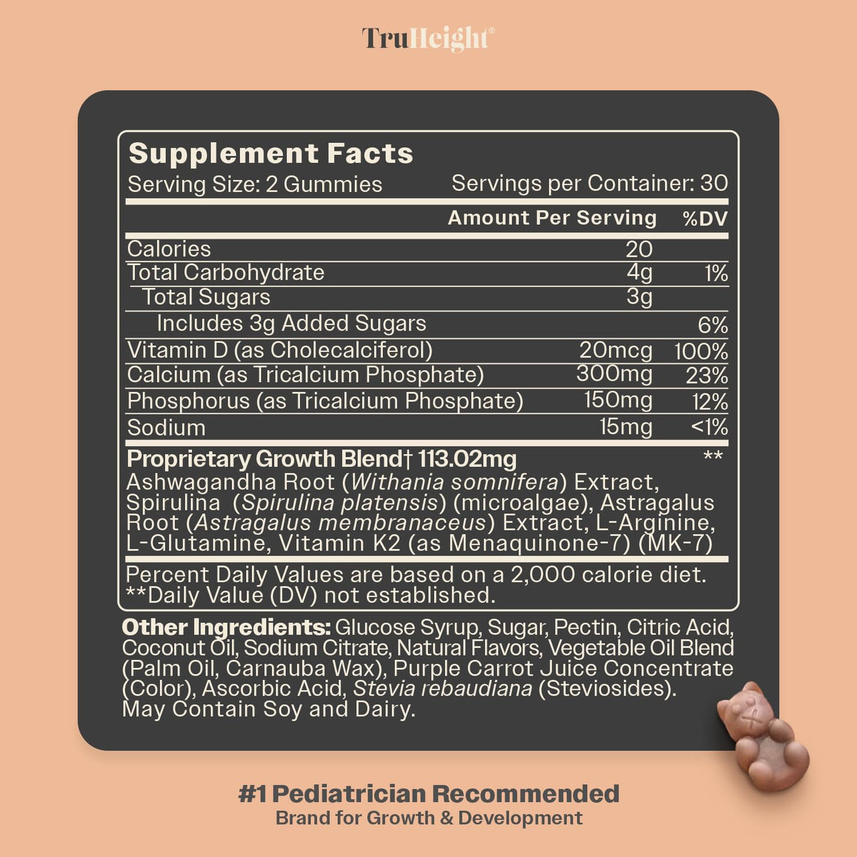 TruHeight growth gummies 60 count bottle packaging