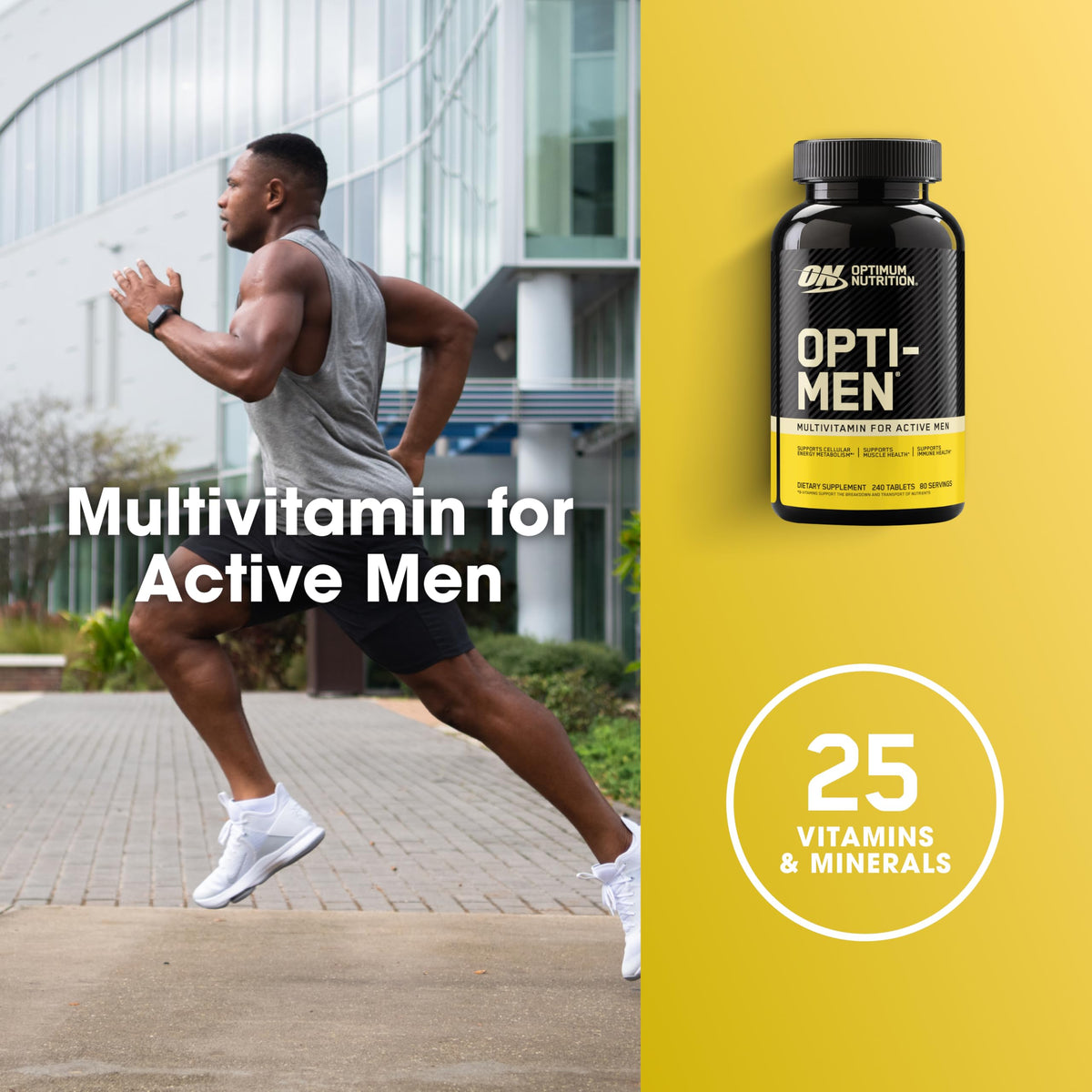 Close up of Opti-Men multivitamin packaging