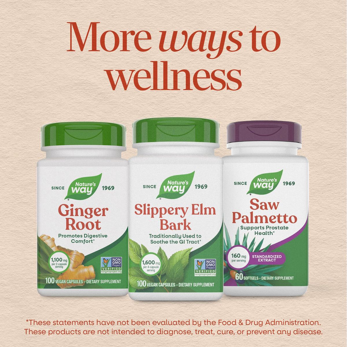 Nature's Way Slippery Elm Bark bottle with certification logos