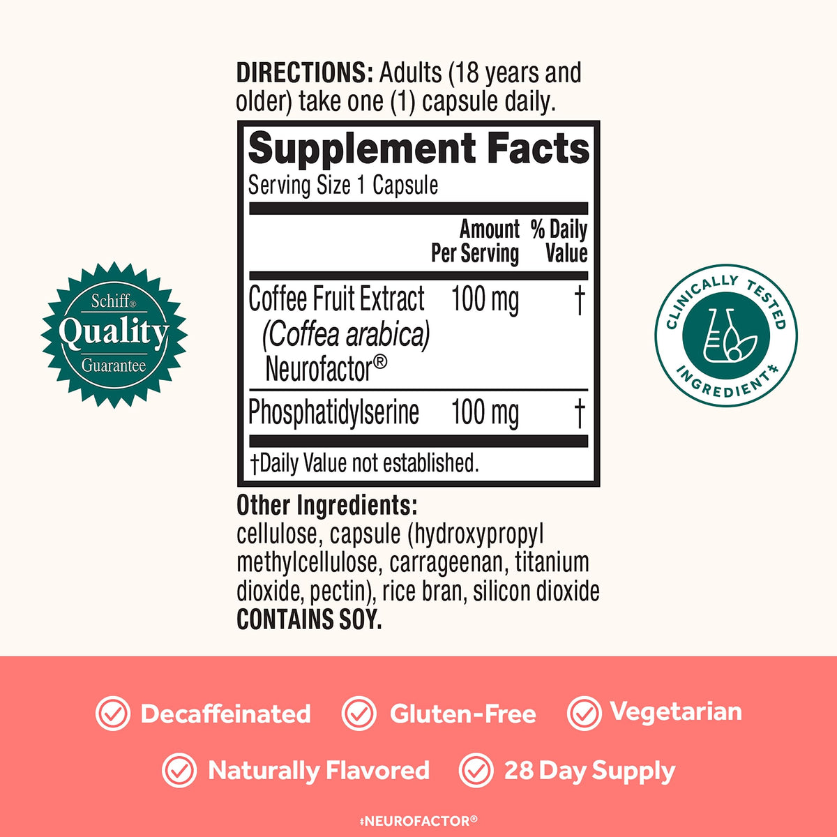 Close up of Neuriva caffeine-free nootropic supplement bottle