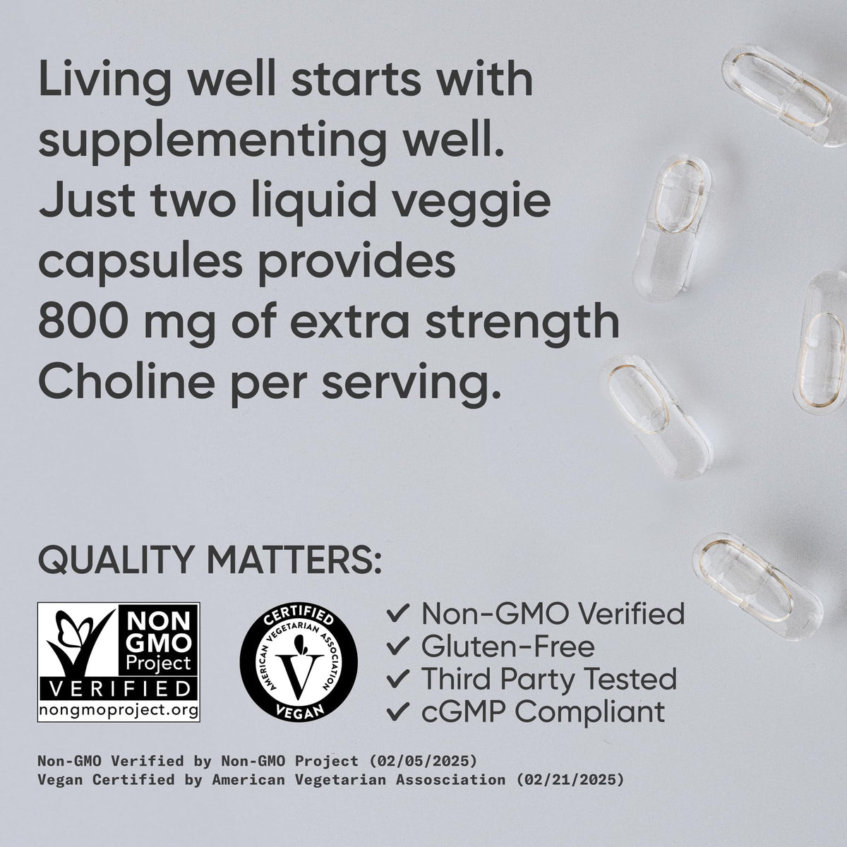 Side view of Sports Research Choline 800mg dietary supplement