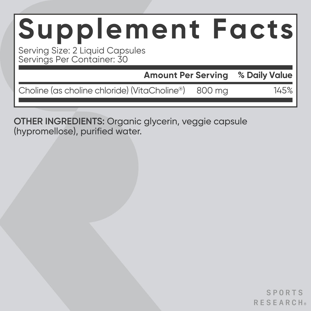Sports Research vegan certified choline supplement packaging