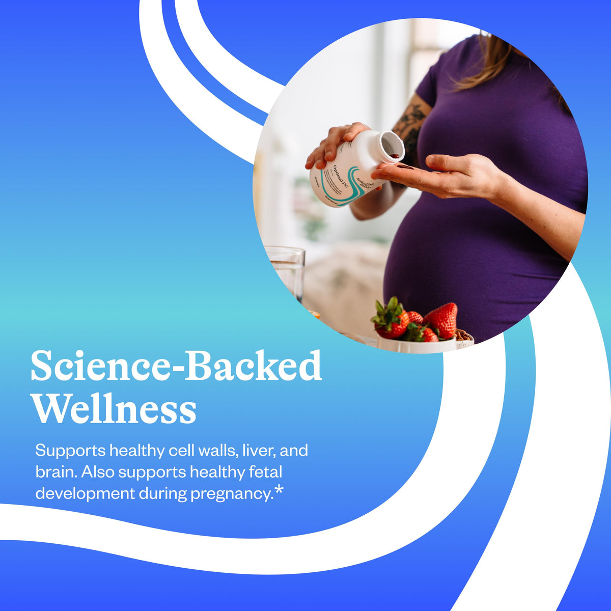 Close up of Seeking Health Optimal PC ninety softgels container illustrating the premium clean label dietary supplement design elements.