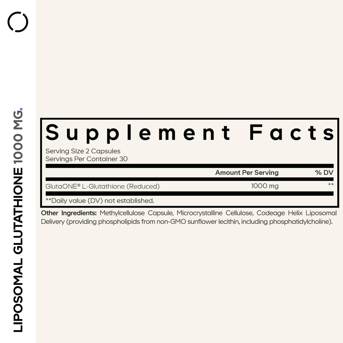Codeage Reduced L-Glutathione 60 capsules supplement facts and ingredient label