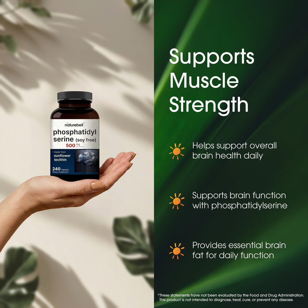 NatureBell brain health support supplement capsules displayed next to the bottle