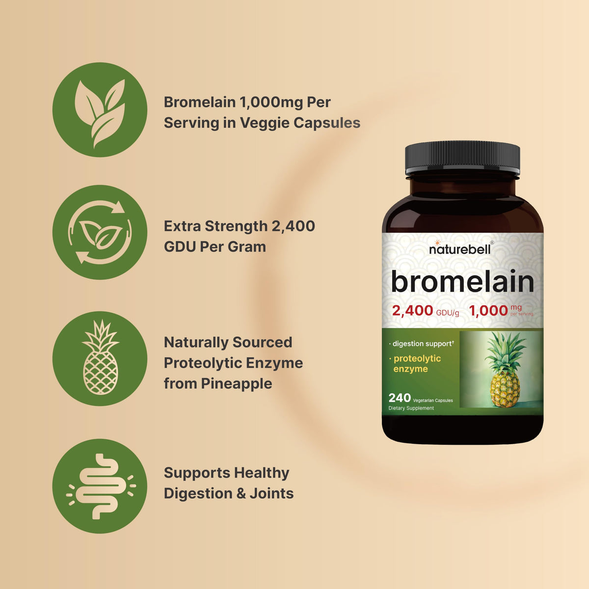 NatureBell Bromelain 2400 GDU potency information on bottle
