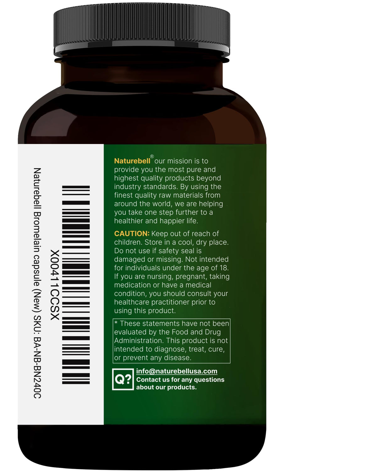 NatureBell Bromelain capsules out of bottle for texture reference
