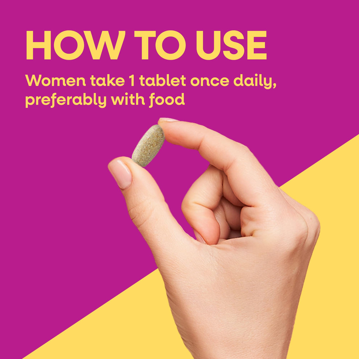 Close-up of USA imported Alive Women's 50 plus daily tablets with methylated B12 overview on white background