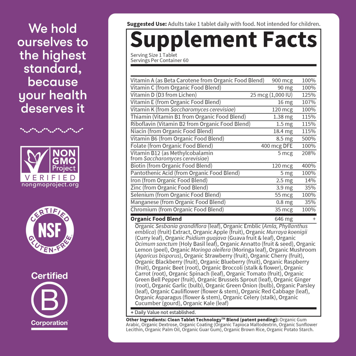 Garden of Life organics women's daily nutritional supplement bottle resting on clear display surface